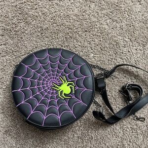 Black Round Bag with Spider Web Design